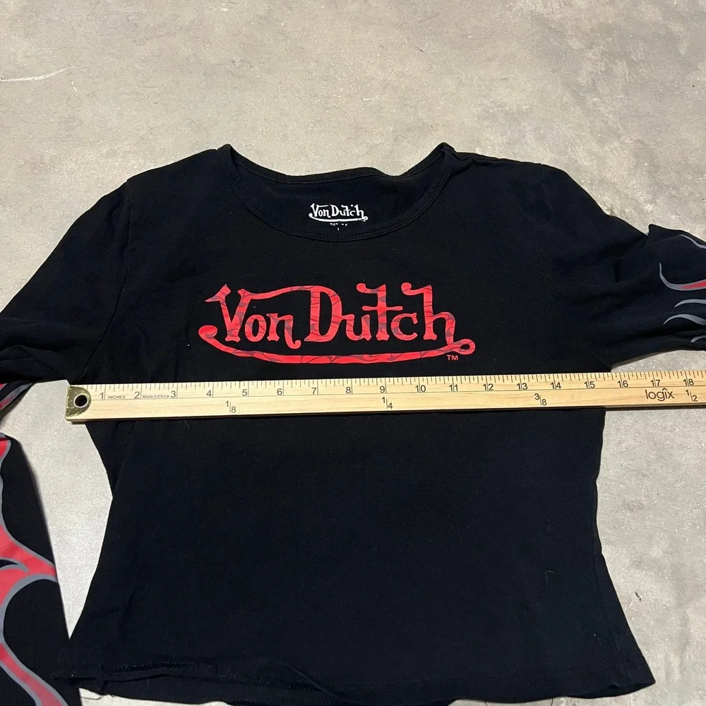 Von Dutch Womens 2 Piece Set Black Red Flame Crop Top Joggers L TVNO3A1275NV